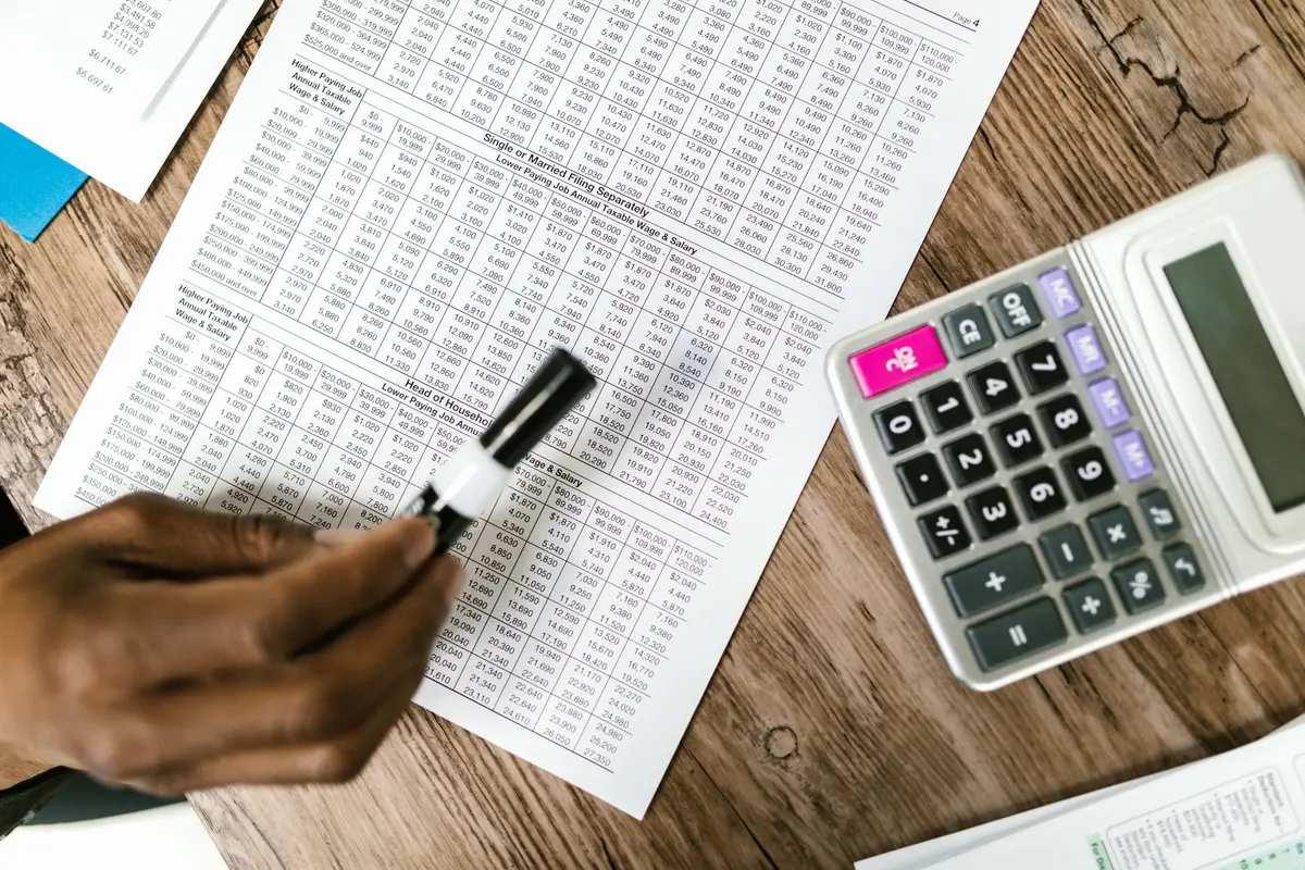 Spreadsheet showing financial calculations with columns of numbers and formulas